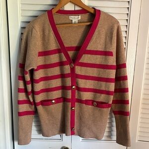 Rachel Zoe Tan and Pink Striped Cardigan